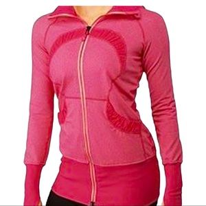 Size 8 Lululemon 🍋 Pink instride jacket hoodie zip Hoodie extra long hoodie